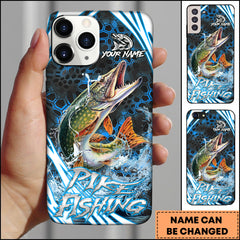 Maxcorners Pike Fishing Pike Sport Hexagon Pattern Dynamic Splash Personalized Name Phone Case