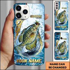 Maxcorners Crappie Fishing Jumping Crappie Hook Design Ocean Water Splash Art Personalized Name Phone Case