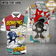 Maxcorners Bowling Shirt Comic Bowling Ball Character Strike Action Design Personalized Name, Team Name 3D Shirt