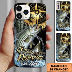 Maxcorners Striped Bass Fishing Jumping Striped Bass Compass Art Personalized Name Phone Case TU1601