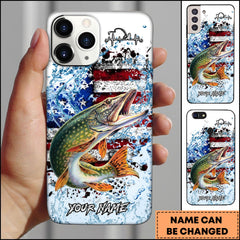 Maxcorners Pike Fishing Patriotic Splash Art Personalized Name Phone Case TU1601