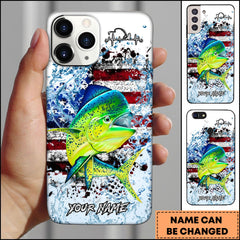 Maxcorners Mahi-Mahi Fishing Patriotic Splash Art Personalized Name Phone Case TU1601