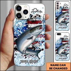 Maxcorners Chinook Fishing Patriotic Splash Art Personalized Name Phone Case TU1601