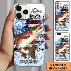 Maxcorners Salmon Fishing Patriotic Splash Art Personalized Name Phone Case TU1601