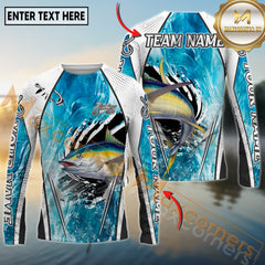 Maxcorners Saltwater Fishing Dynamic Water Splash Design Personalized Name, Team Name 3D Long Sleeve Shirt