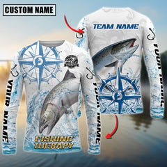 Maxcorners Saltwater Fishing Compass Navigation Style Personalized Name, Team Name 3D Long Sleeve Shirt