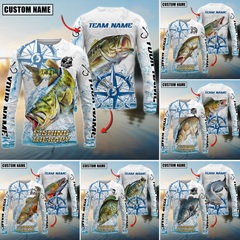 Maxcorners Freshwater Fishing Compass Navigation Style Personalized Name, Team Name 3D Long Sleeve Shirt
