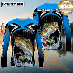 Maxcorners Freshwater Fishing Deep Blue Hexagon Sport Design Personalized Name, Team Name 3D Long Sleeve Shirt