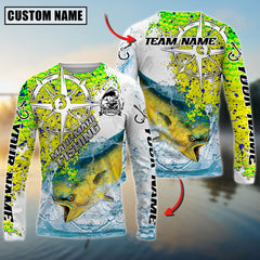 Maxcorners Saltwater Fishing Scale Pattern Splash Art Personalized Name, Team Name 3D Long Sleeve Shirt