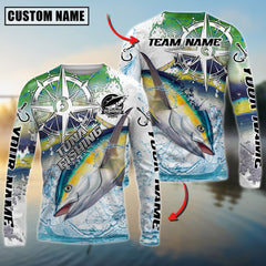 Maxcorners Saltwater Fishing Scale Pattern Splash Art Personalized Name, Team Name 3D Long Sleeve Shirt