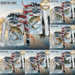 Maxcorners Freshwater Fishing Patriotic Water Splash Theme Personalized Name, Team Name 3D Long Sleeve Shirt