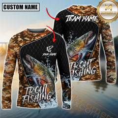Maxcorners Trout Fishing Camo Pattern Custom Graphic Personalized Name, Team Name 3D Long Sleeve Shirt