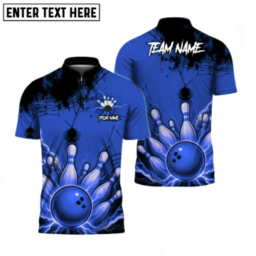 Maxcorners Bowling Spider Strike Custom Name, Team Name 3D Shirt Blue