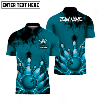Maxcorners Bowling Spider Strike Custom Name, Team Name 3D Shirt Cyan