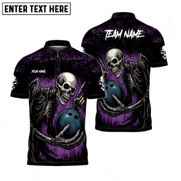 Maxcorners Skeleton Bowling Reaper Custom Name, Team Name 3D Shirt Purple