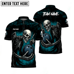 Maxcorners Skeleton Bowling Reaper Custom Name, Team Name 3D Shirt Cyan TU1809