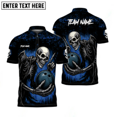 Maxcorners Skeleton Bowling Reaper Custom Name, Team Name 3D Shirt Blue TU1809