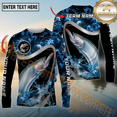 Maxcorners Saltwater Fishing Ocean Wave Predator Personalized Name, Team Name 3D Long Sleeve Shirt
