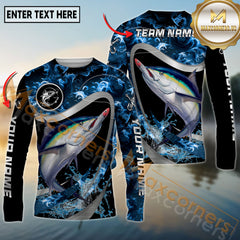 Maxcorners Saltwater Fishing Ocean Wave Predator Personalized Name, Team Name 3D Long Sleeve Shirt