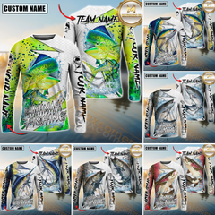 Maxcorners Saltwater Fishing Dynamic Splash Art Personalized Name, Team Name 3D Long Sleeve Shirt