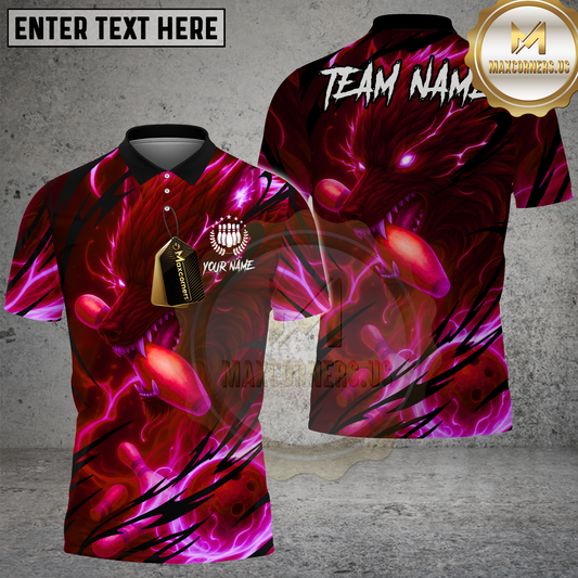 Maxcorners Electric Wolf Bowling Strike Multicolor Options Personalized Name, Team Name 3D Shirt (4 Colors)