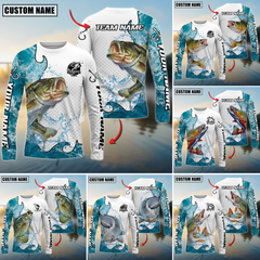 Maxcorners Freshwater Fishing Dynamic Water Splash Scale Pattern Personalized Name, Team Name 3D Long Sleeve Shirt