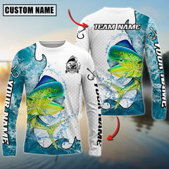 Maxcorners Saltwater Fishing Dynamic Water Splash Scale Pattern Personalized Name, Team Name 3D Long Sleeve Shirt