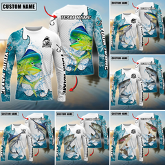 Maxcorners Saltwater Fishing Dynamic Water Splash Scale Pattern Personalized Name, Team Name 3D Long Sleeve Shirt