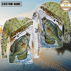 Maxcorners Golden Crappie Fishing Full Print Fishing Net Pattern Personalized Name, Team Name 3D Long Sleeve Shirt