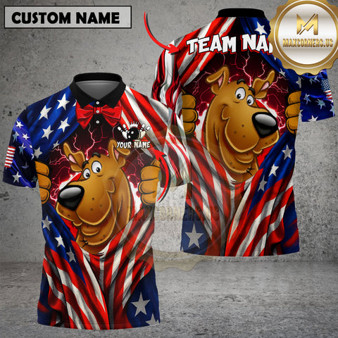 Maxcorners Bowling Shirt American Flag Red Bowling Ball Lightning Personalized Name, Team Name 3D Shirt For Brittany