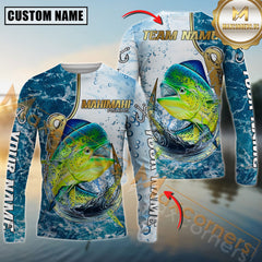 Maxcorners Mahi Mahi Fishing Jersey Golden Hook Graphic Personalized Name, Team Name 3D Long Sleeve Shirt