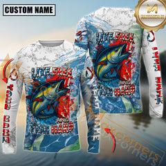 Maxcorners Tuna Shirt Live Free Fish Hard Crappie Design Personalized Name, Team Name 3D Long Sleeve Shirt