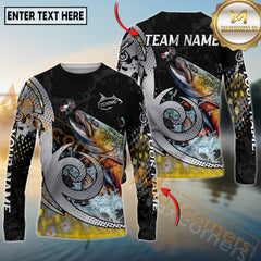 Maxcorners Freshwater Fishing Bold Modern Graphic Personalized Name, Team Name 3D Long Sleeve Shirt