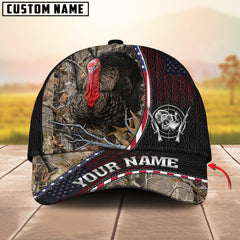 Maxcorners Deer Hunting Realistic Buck Head American Flag Leather Accent Personalized Name 3D Cap (6 Options)
