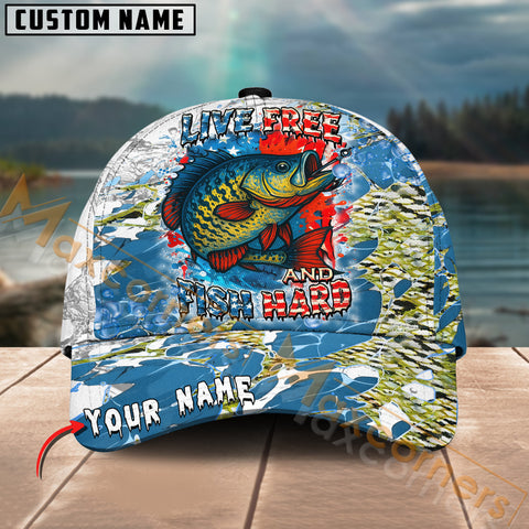 Maxcorners Crappie Live Free Fish Hard Design Personalized Name 3D Cap