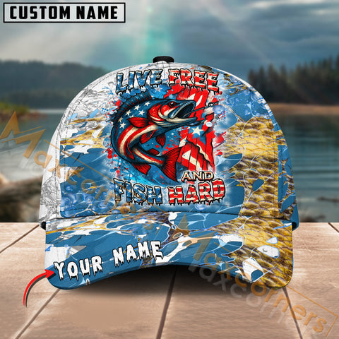 Maxcorners Walleye Live Free Fish Hard Design Personalized Name 3D Cap