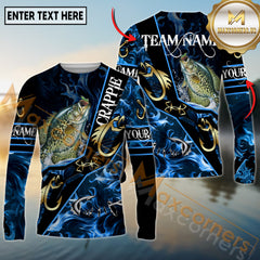 Maxcorners Freshwater Fishing Realistic Jumping Fish Blue Water Flame Golden Hooks Personalized Name, Team Name 3D Long Sleeve Shirt