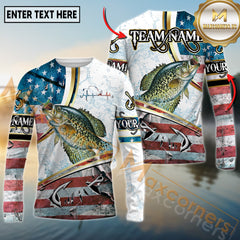 Maxcorners Freshwater Fishing USA Flag Dynamic Splash Personalized Name, Team Name 3D Long Sleeve Shirt