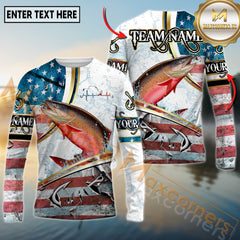 Maxcorners Saltwater Fishing USA Flag Dynamic Splash Personalized Name, Team Name 3D Long Sleeve Shirt