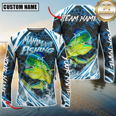 Maxcorners Saltwater Fishing Modern Hexagon Water Splash Personalized Name, Team Name 3D Long Sleeve Shirt