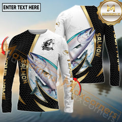 Maxcorners Saltwater Fishing Gold Black Dynamic Jump Personalized Name, Team Name 3D Long Sleeve Shirt