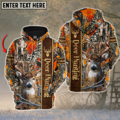 Maxcorners Deer Hunting Camouflage Leather Strap Design Multicolor Options Personalized Name, Team Name 3D Hoodie