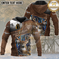 Maxcorners Buck Deer Hunting Woodland Camouflage Leather Panel Multicolor Options Personalized Name, Team Name 3D Hoodie