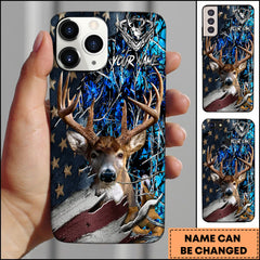 Maxcorners Deer Hunting Woodland American Flag Personalized Name Phone Case (4 colors)