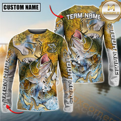 Maxcorners Freshwater Fishing Trophy Power Splash Art Personalized Name, Team Name 3D Long Sleeve Shirt
