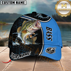 Maxcorners Fishing Blue Hexagon Sport Style Water Splash Personalized Name 3D Cap (13 Options)