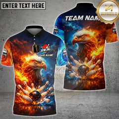 Maxcorners Bowling Fire & Ice Eagle Strike Explosion Personalized Name, Team Name 3D Shirt