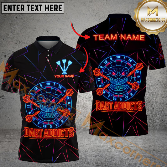 Maxcorners Darts Shirt Neon Dart Addicts Rage Style Multicolor Options Personalized Name, Team Name 3D Shirt (4 Colors)