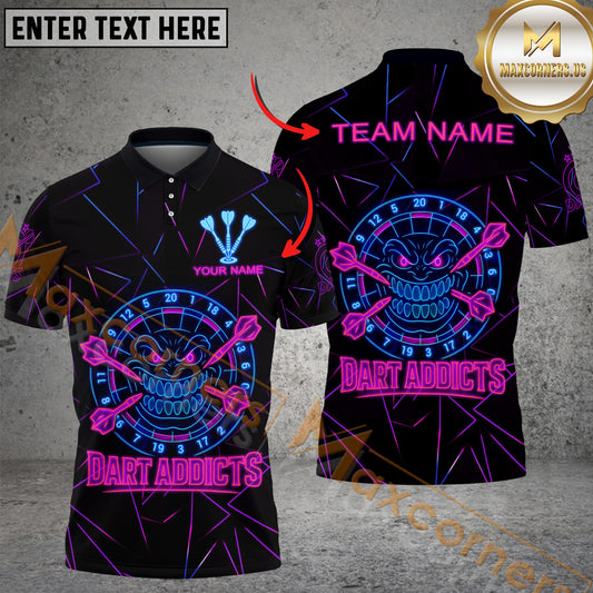 Maxcorners Darts Shirt Neon Dart Addicts Rage Style Multicolor Options Personalized Name, Team Name 3D Shirt (4 Colors)