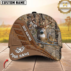 Maxcorners Deer Hunting Woodland Camouflage Leather Accent Buck Art Multi Options Personalized Name 3D Cap (6 Options)